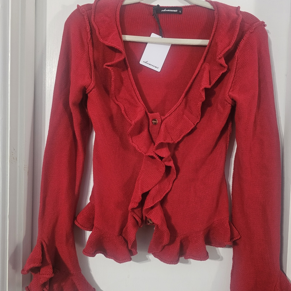 Olivaceous Scarlet Ruffled Blouse